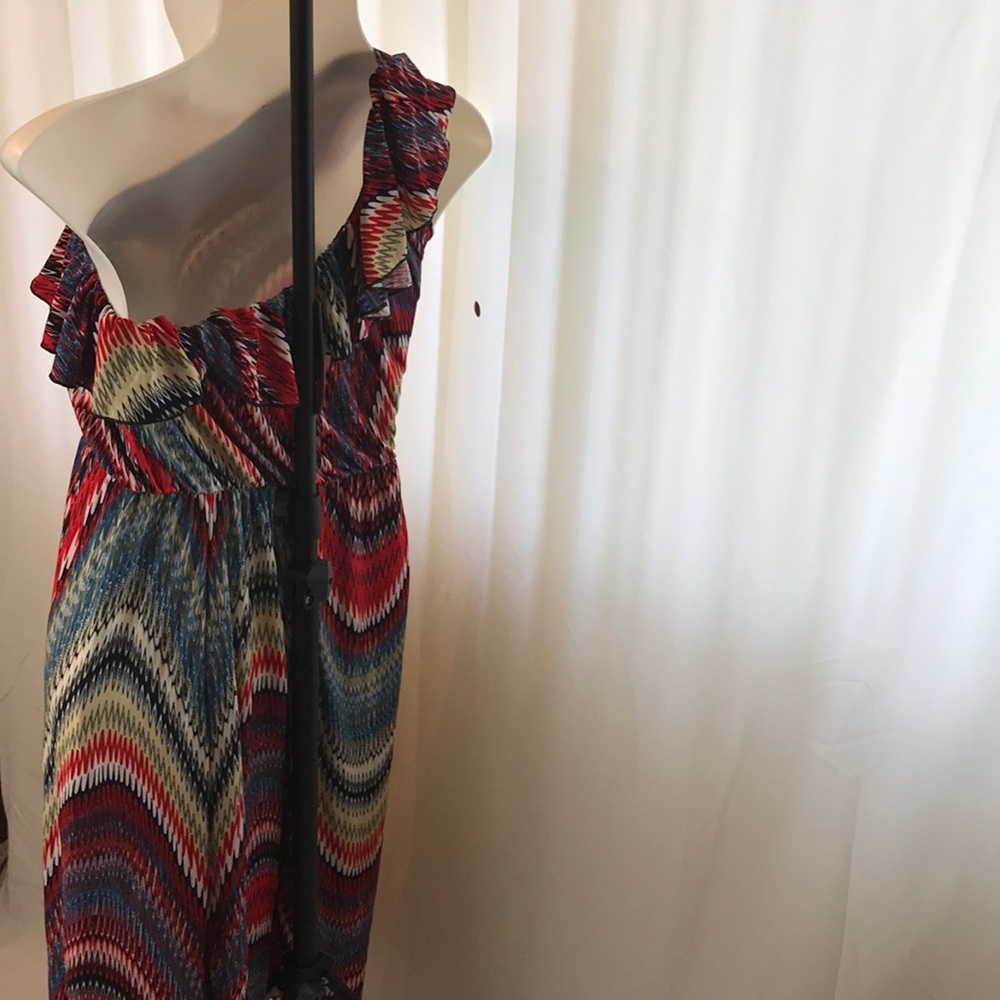 Red White Blue Dress Ruffle one shoulder Retro 4th fourth of july USA America - Picture 7 of 7